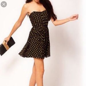 NWT Greylin strapless Black + Gold silk dress